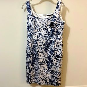 TAHARI Navy Blue and White Midi Dress Size 6